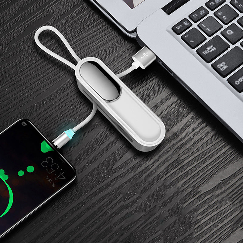 "3-i-1 magnetisk laddningskabel, svart, med förvaringslåda, små kontakter: Android, Type C, iPhone, kompakt design."
