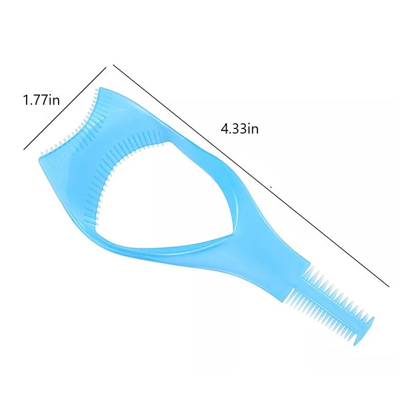 "3-i-1 mascara applikatorskydd i lätt plast, böjd kam, skyddar ögonlock, separerar fransar, förbättrar sminkresultat."