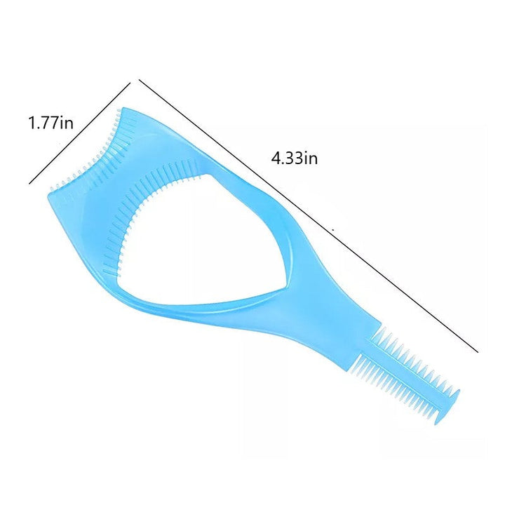 "3-i-1 mascara applikatorskydd i lätt plast, böjd kam, skyddar ögonlock, separerar fransar, förbättrar sminkresultat."