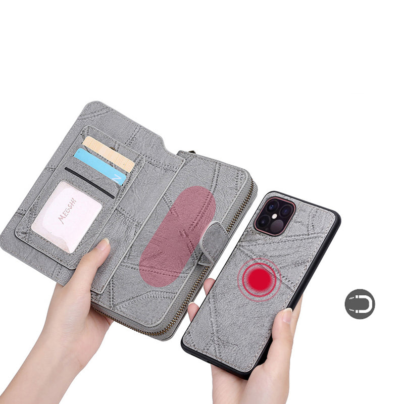 "3 i 1 mobilfodral för iPhone, konstläder, svart; kombinerar plånbok, hållare och handväska, elegant och praktiskt."