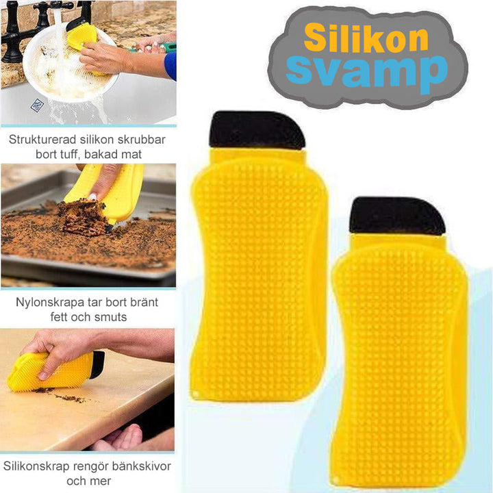 "3-i-1 silikonrengöringsborste med tvålautomatik, unisex, rosa med texturerad yta, för köksrengöring utan lukt eller repor."