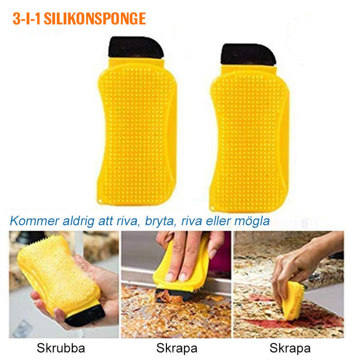 "3-i-1 silikonrengöringsborste med tvålautomatik, unisex, rosa med texturerad yta, för köksrengöring utan lukt eller repor."