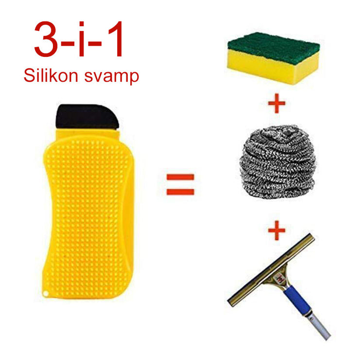 "3-i-1 silikonrengöringsborste med tvålautomatik, unisex, rosa med texturerad yta, för köksrengöring utan lukt eller repor."