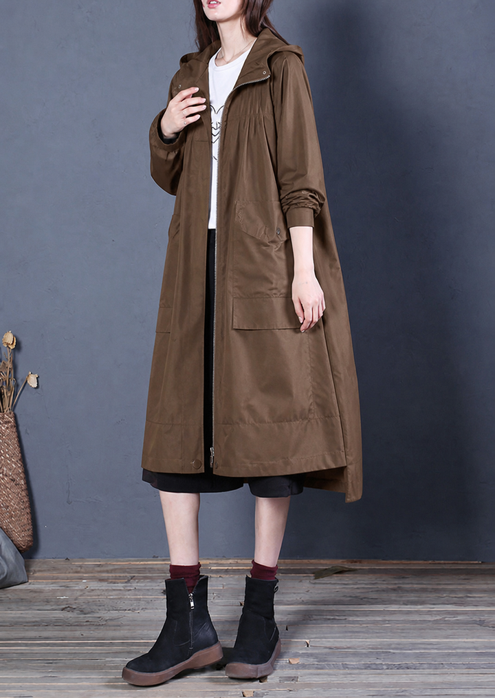 Kvinnors Trenchcoat med Hoodie och Dragkedja