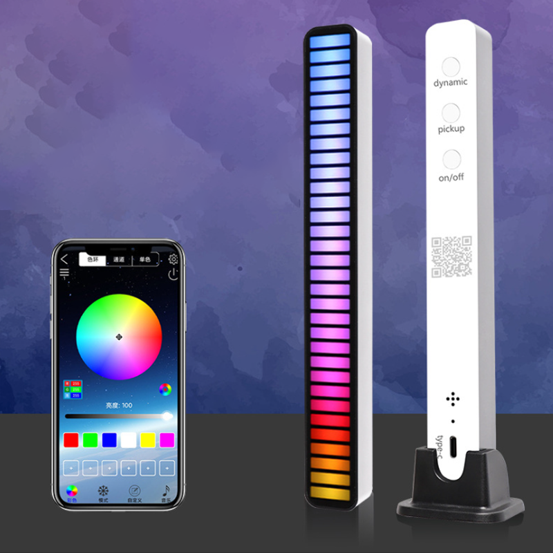"32-bitars LED Rytmljus med 32 färgglada LED-lampor i aluminiumdesign för dynamisk musikvisualisering, ljudstyrt ljus."