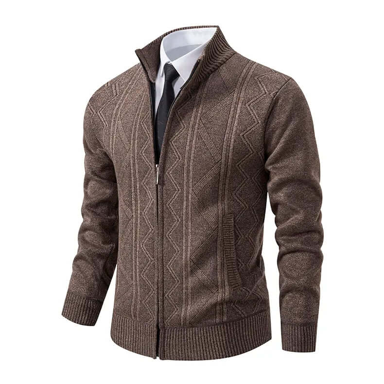 Stilren stickad cardigan med dragkedja för herrar
