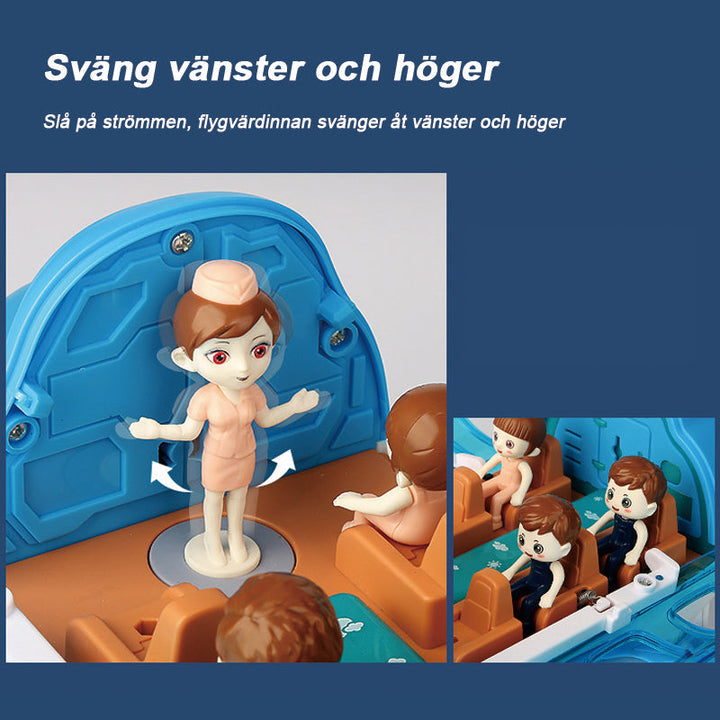 "360° roterande elektriskt leksaksflygplan för barn, glödande vingar, rörlig pilot, blå och rosa färg, stimulera kreativitet.