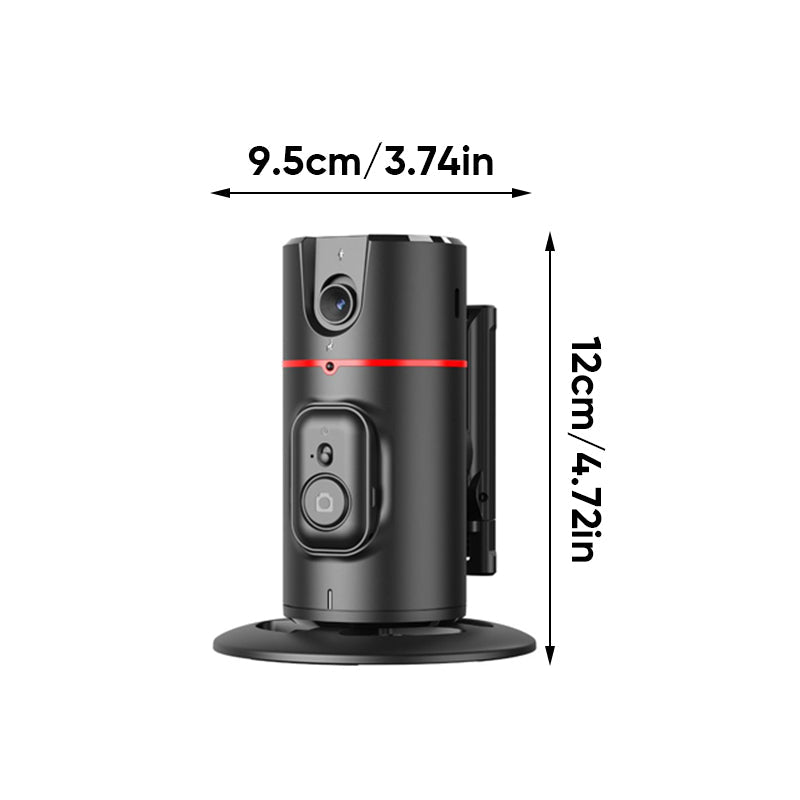 "360° smart tracking gimbal för stabila selfies, svart, med justerbart stativ och ansiktsigenkänning för enkel inspelning."