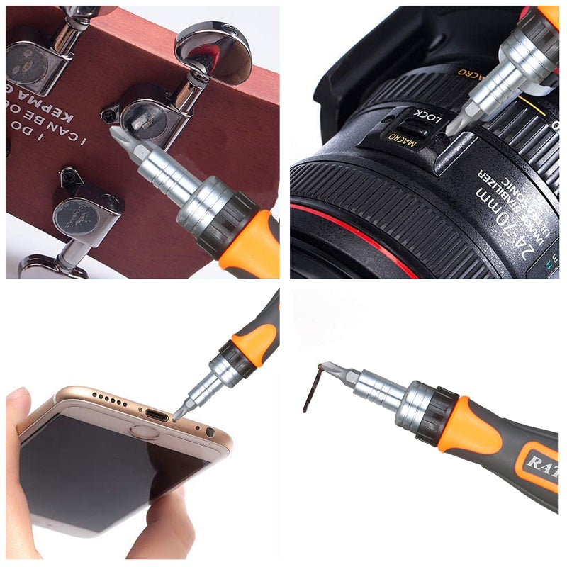 "38-i-1 precisionsskruvmejselset med magnetisk funktion, ergonomisk design och CRV-material, perfekt för DIY-projekt."