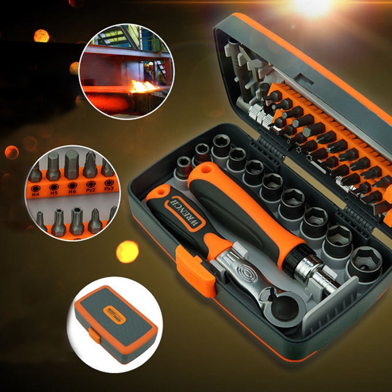"38-i-1 precisionsskruvmejselset med magnetisk funktion, ergonomisk design och CRV-material, perfekt för DIY-projekt."