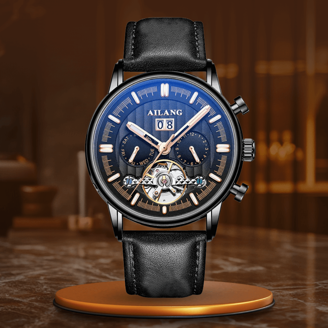 Elegant Tourbillon-klocka med läderrem