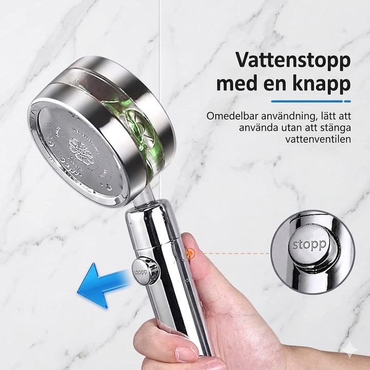 Turbo-flow Duschmunstycke med justerbar spray och spegelyta
