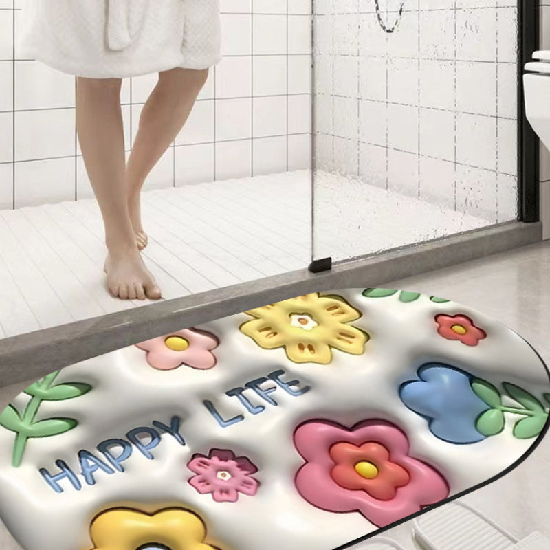 "3D absorberande badrumsmatta med silikonlera, levande blom- och bärmönster, halkskydd, snabb torkning för hem & inredning."