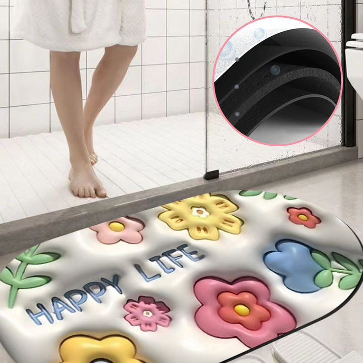 "3D absorberande badrumsmatta med silikonlera, levande blom- och bärmönster, halkskydd, snabb torkning för hem & inredning."