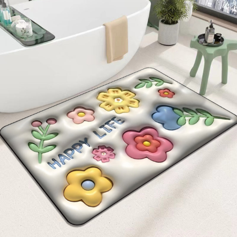 "3D absorberande badrumsmatta med silikonlera, levande blom- och bärmönster, halkskydd, snabb torkning för hem & inredning."
