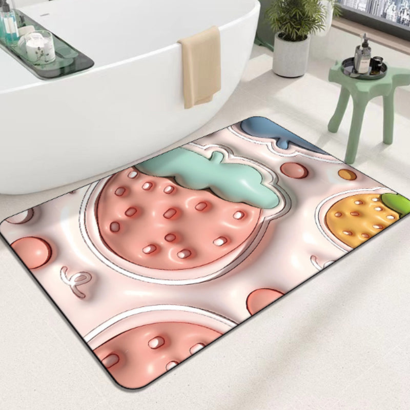 "3D absorberande badrumsmatta med silikonlera, levande blom- och bärmönster, halkskydd, snabb torkning för hem & inredning."
