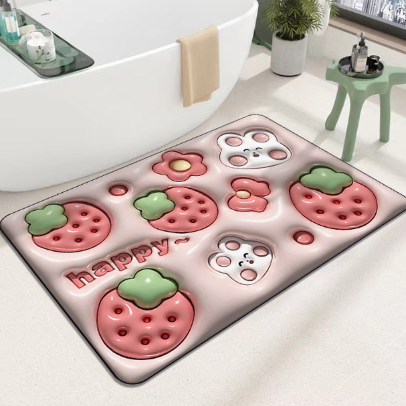"3D absorberande badrumsmatta med silikonlera, levande blom- och bärmönster, halkskydd, snabb torkning för hem & inredning."