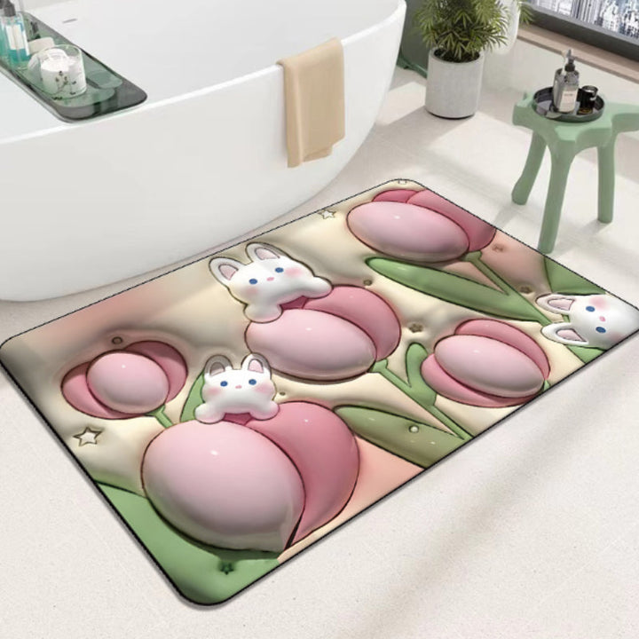 "3D absorberande badrumsmatta med silikonlera, levande blom- och bärmönster, halkskydd, snabb torkning för hem & inredning."