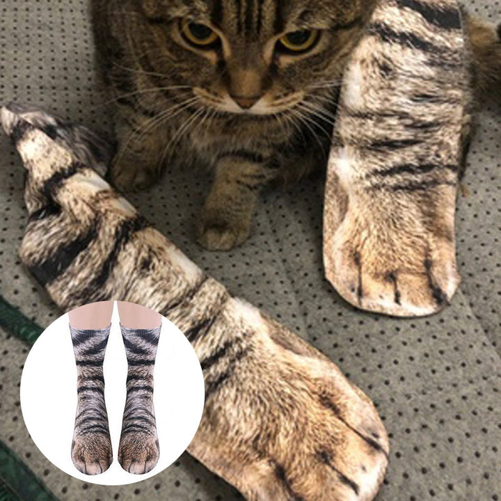 "3D djurtasssockor i mjukt polyester med roliga mönster, visar en elastisk och varm design för alla storlekar."