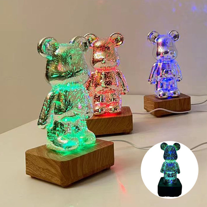 "3D fyrverkerieffekt LED-lampa björnformad, magisk belysning för hemmet, ändringsbar färg, USB-driven"