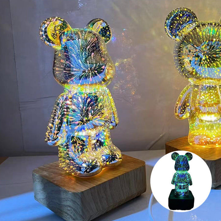 "3D fyrverkerieffekt LED-lampa björnformad, magisk belysning för hemmet, ändringsbar färg, USB-driven"