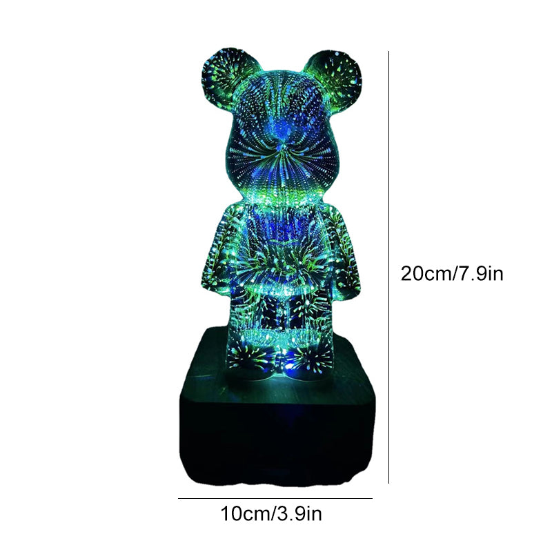"3D fyrverkerieffekt LED-lampa björnformad, magisk belysning för hemmet, ändringsbar färg, USB-driven"