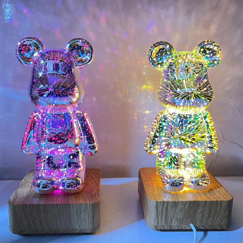 "3D fyrverkerieffekt LED-lampa björnformad, magisk belysning för hemmet, ändringsbar färg, USB-driven"