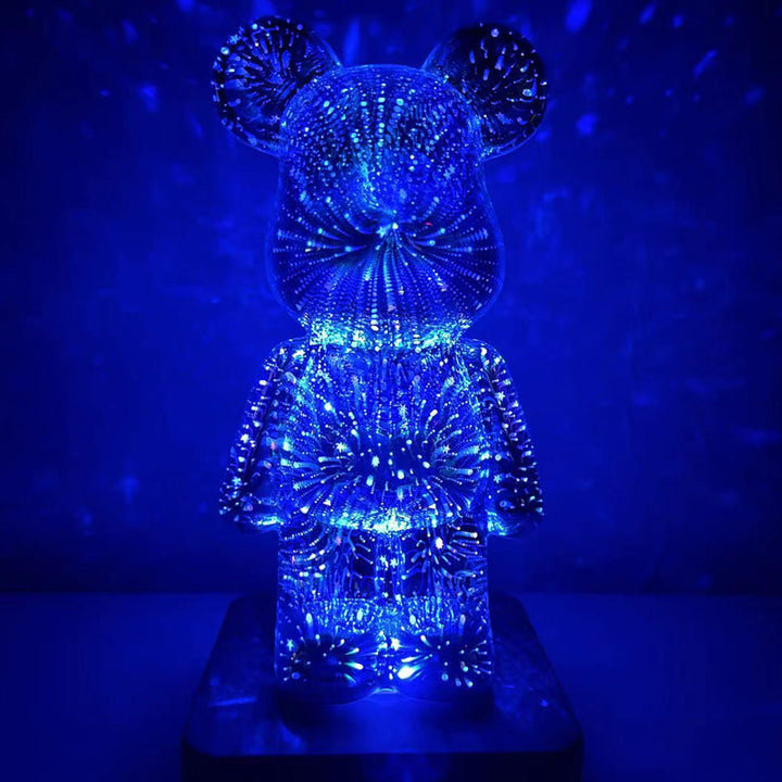 "3D fyrverkerieffekt LED-lampa björnformad, magisk belysning för hemmet, ändringsbar färg, USB-driven"