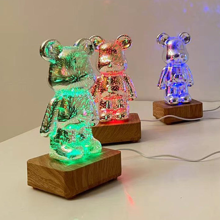 "3D fyrverkerieffekt LED-lampa björnformad, magisk belysning för hemmet, ändringsbar färg, USB-driven"