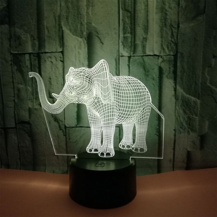 "3D illusionslampa med elefantdesign, ljus i akryl och multifärgad belysning, perfekt för inredning och dekoration."