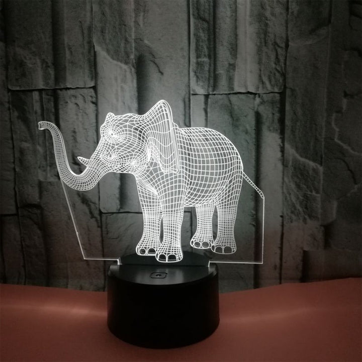 "3D illusionslampa med elefantdesign, ljus i akryl och multifärgad belysning, perfekt för inredning och dekoration."