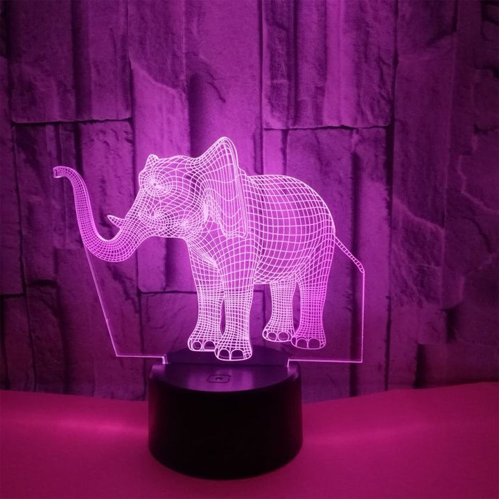 "3D illusionslampa med elefantdesign, ljus i akryl och multifärgad belysning, perfekt för inredning och dekoration."
