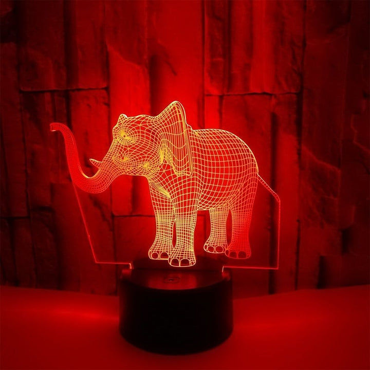 "3D illusionslampa med elefantdesign, ljus i akryl och multifärgad belysning, perfekt för inredning och dekoration."