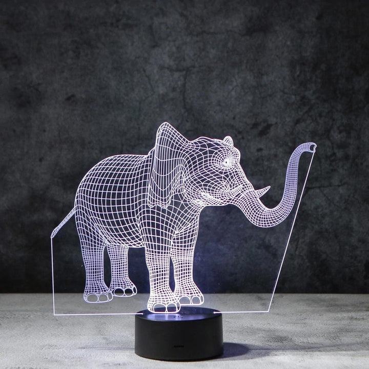 "3D illusionslampa med elefantdesign, ljus i akryl och multifärgad belysning, perfekt för inredning och dekoration."