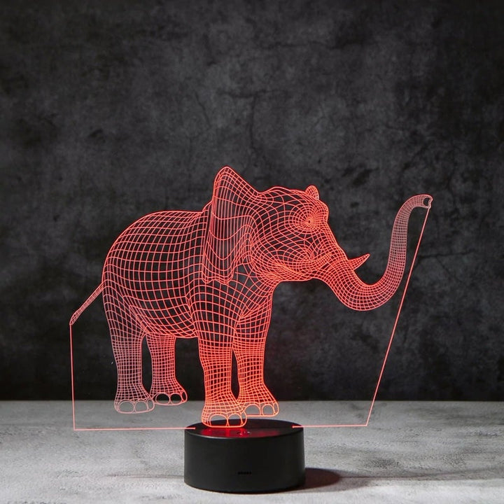 "3D illusionslampa med elefantdesign, ljus i akryl och multifärgad belysning, perfekt för inredning och dekoration."