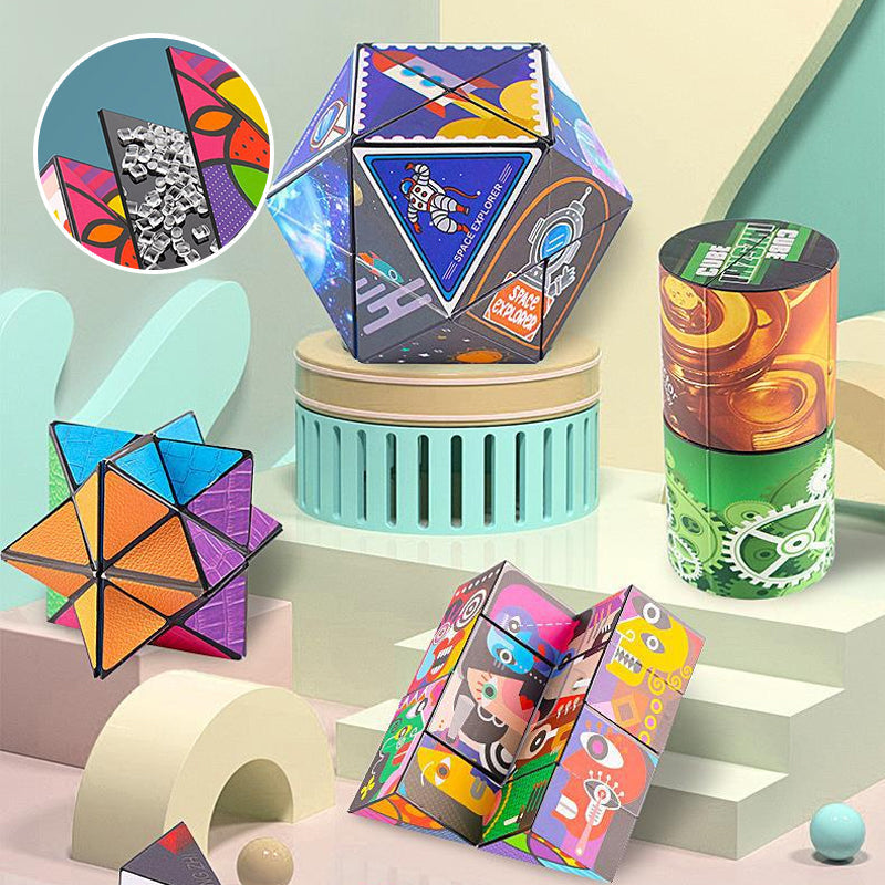 "3D Magic Cube med psykedeliska mönster i regnbågsfärger, perfekt för barn och vuxna, ger en sensorisk upplevelse."