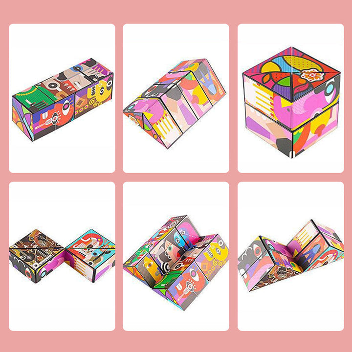 "3D Magic Cube med psykedeliska mönster i regnbågsfärger, perfekt för barn och vuxna, ger en sensorisk upplevelse."