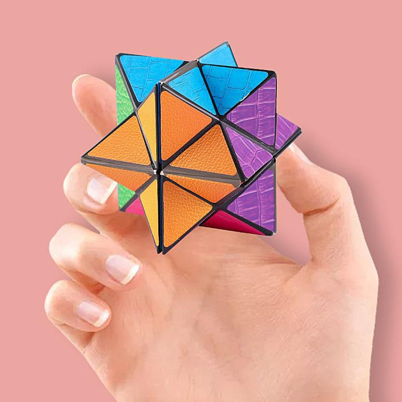 "3D Magic Cube med psykedeliska mönster i regnbågsfärger, perfekt för barn och vuxna, ger en sensorisk upplevelse."