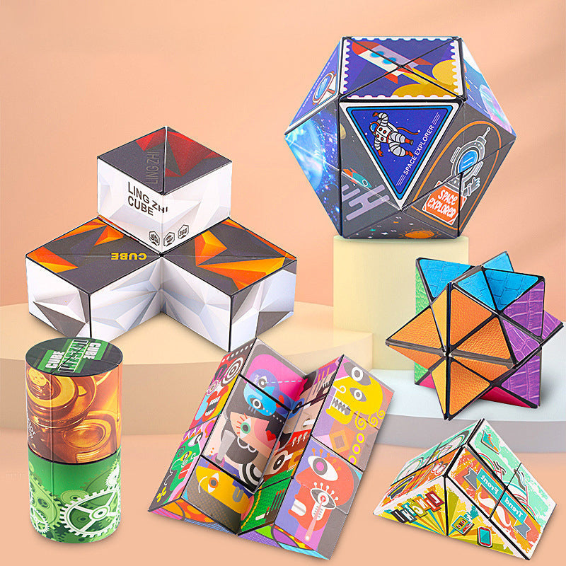 "3D Magic Cube med psykedeliska mönster i regnbågsfärger, perfekt för barn och vuxna, ger en sensorisk upplevelse."