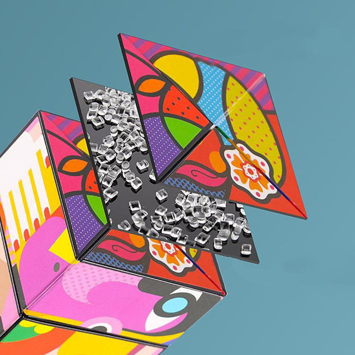 "3D Magic Cube med psykedeliska mönster i regnbågsfärger, perfekt för barn och vuxna, ger en sensorisk upplevelse."