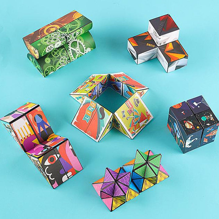 "3D Magic Cube med psykedeliska mönster i regnbågsfärger, perfekt för barn och vuxna, ger en sensorisk upplevelse."