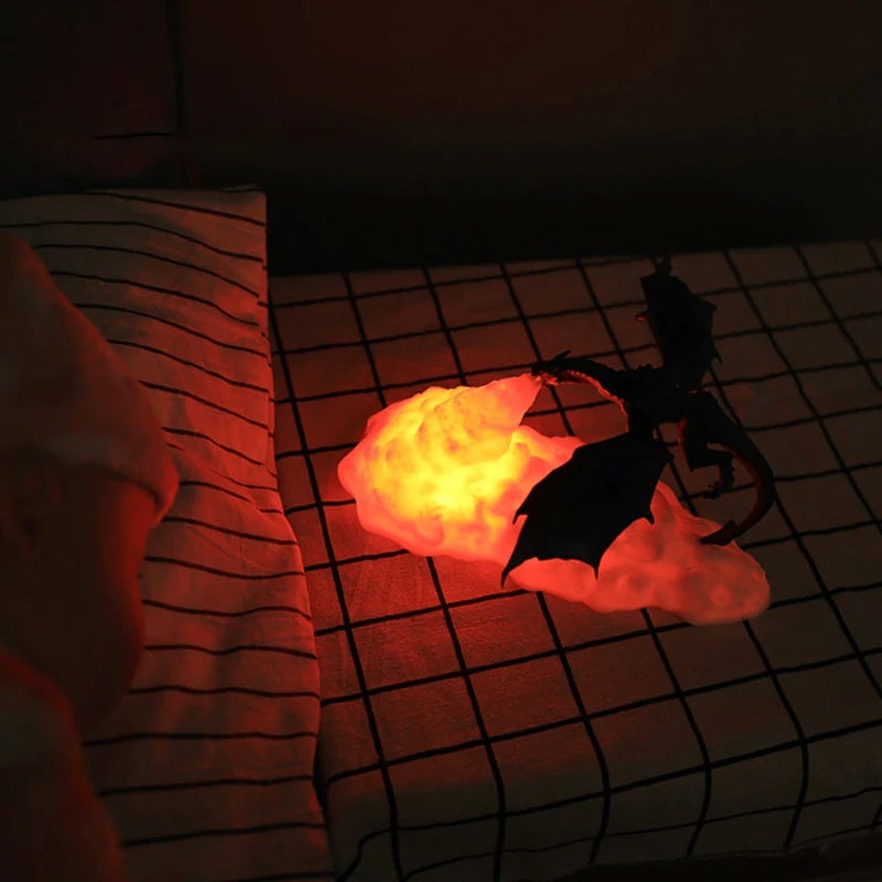 "3D nattlampa drake eldandning dekorativ magisk lampa bord lampa LED varm sken mystisk atmosfär barnrum"