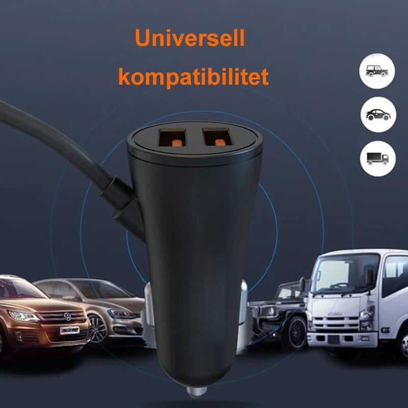 4-i-1 bilbaksätesladdare för snabbladdning, fyra USB-portar, QC3.0 teknik. Perfekt för resor, laddar flera enheter.