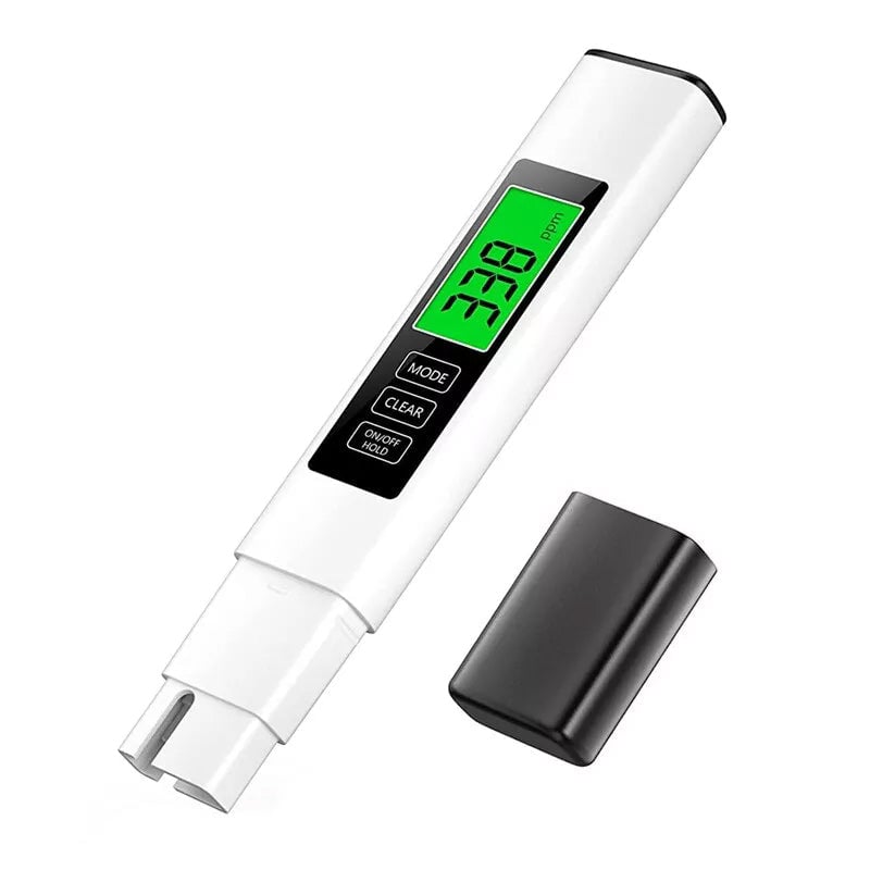 "4-i-1 digital vattentestare med LCD, mäter TDS, ledningsförmåga, temperatur; idealisk för hushållsbruk, akvarier, pooler."
