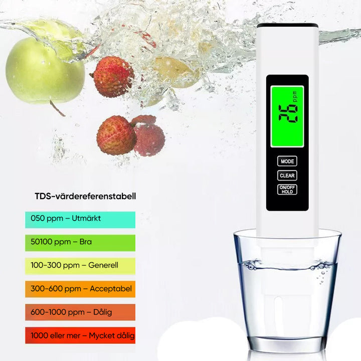 "4-i-1 digital vattentestare med LCD, mäter TDS, ledningsförmåga, temperatur; idealisk för hushållsbruk, akvarier, pooler."