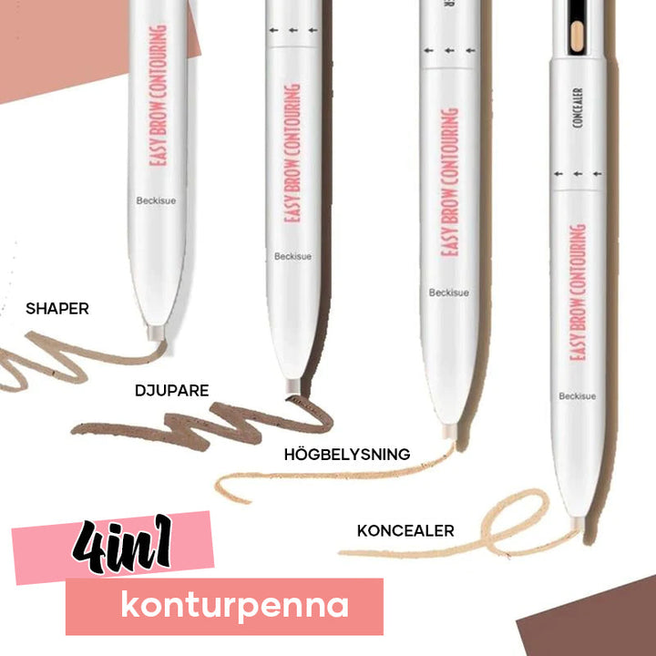 "4-i-1 ögonbrynspenna för kvinnor, vattentät, hållbar med ljusa och mörka nyanser samt kantvässare i elegant design."