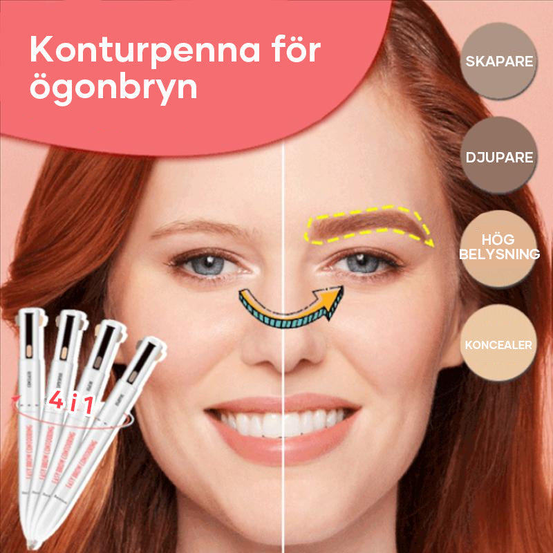 "4-i-1 ögonbrynspenna för kvinnor, vattentät, hållbar med ljusa och mörka nyanser samt kantvässare i elegant design."