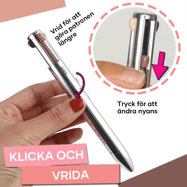 "4-i-1 ögonbrynspenna för kvinnor, vattentät, hållbar med ljusa och mörka nyanser samt kantvässare i elegant design."