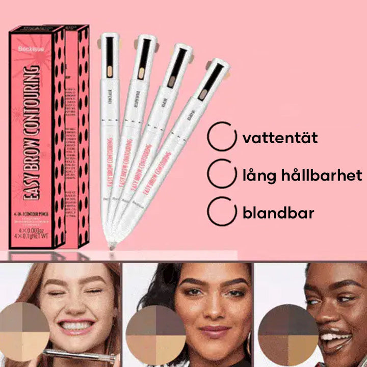 "4-i-1 ögonbrynspenna för kvinnor, vattentät, hållbar med ljusa och mörka nyanser samt kantvässare i elegant design."