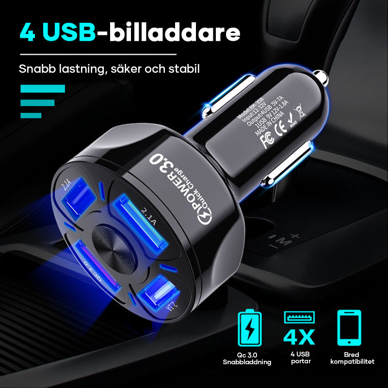 "4-i-1 snabbladdningsport för bil, svart och vit, USB, LED-display, kompakt design för enkel laddning i fordon"
